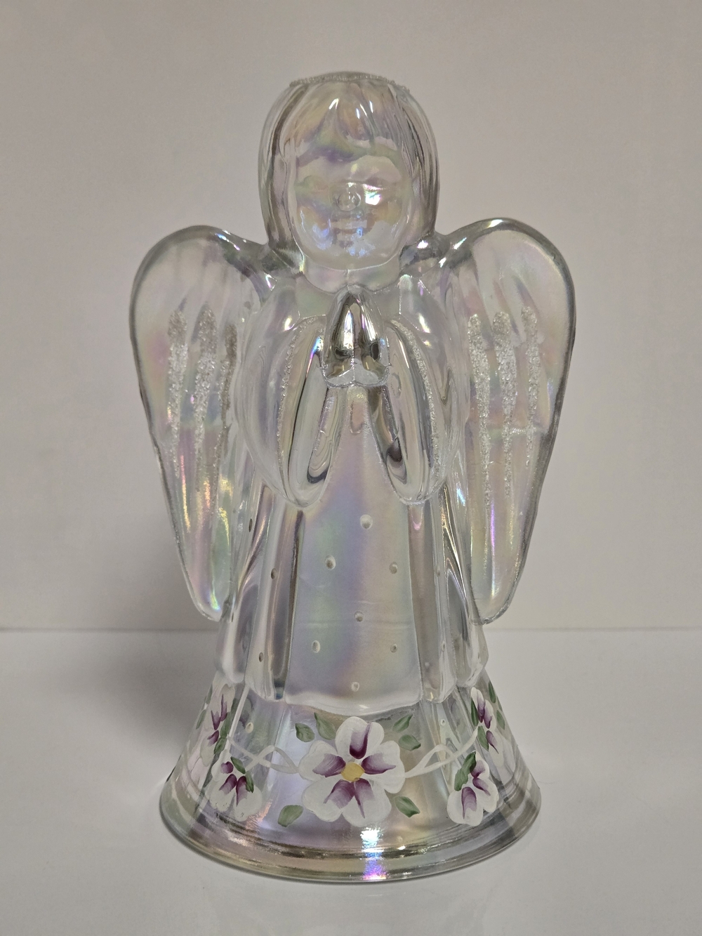 Fenton Iridescent Glass Angel Figurine, Hand-Painted  V. Williams